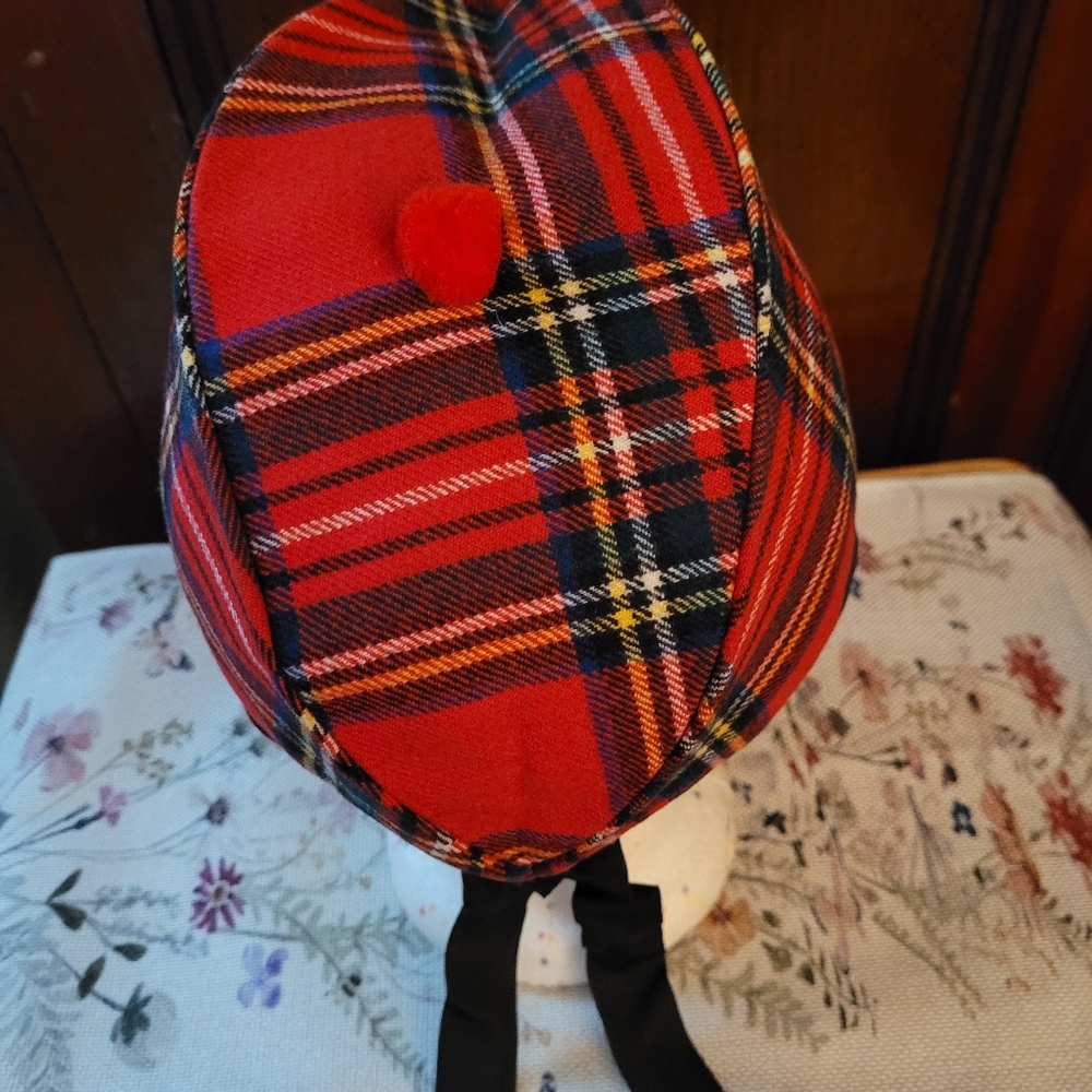 VTG SIZE 7 1/4 Red Tartan Plaid Scottish Highland GLENGARRY Cap Made Scotland - Picture 3 of 8